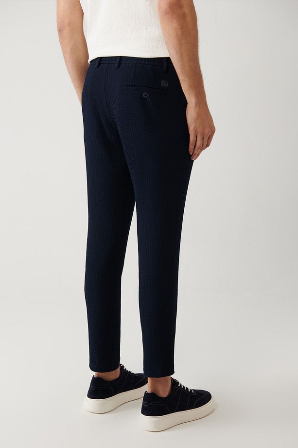 Erkek Lacivert Relaxed Fit Beli Lastikli Ve Bağcıklı Bi Stretch Pantolon A41y3232 - 6