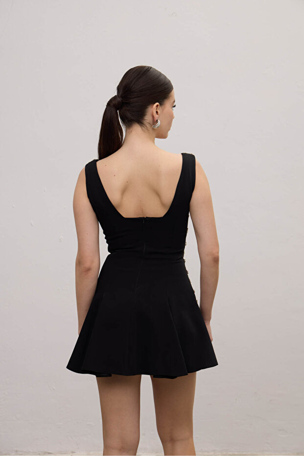 Parlak Taşlı Mini Volanlı Elbise - 5