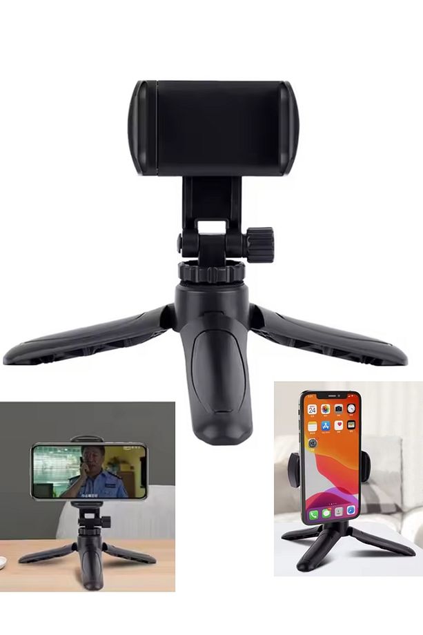 Siyah Telefon Tripodu Mini Monopod Ayaklı 360° Tripod - Yatay veya Dikey Kullanım - 1