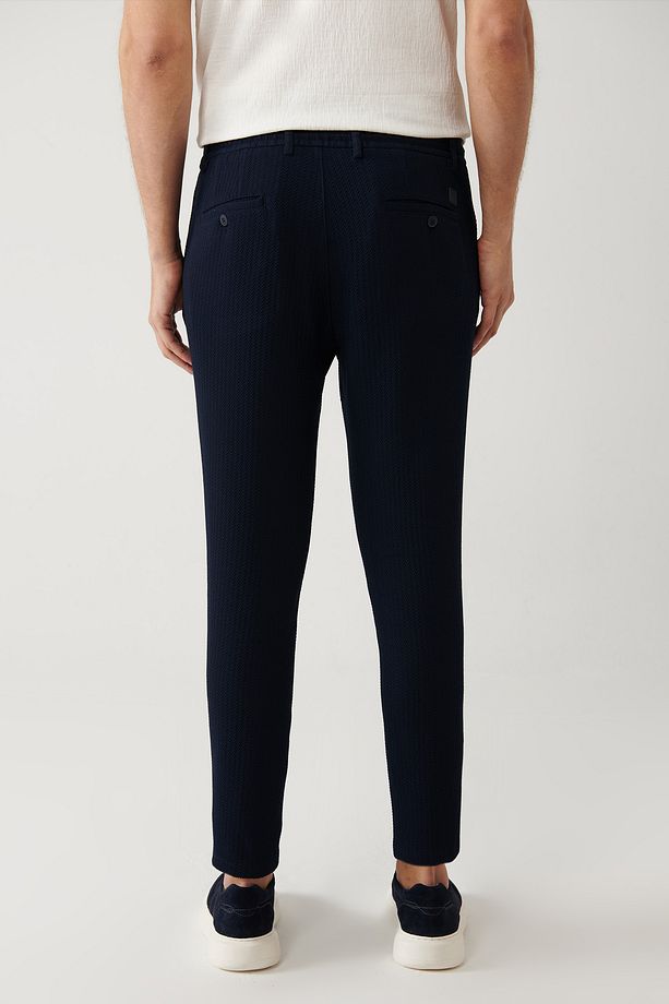 Erkek Lacivert Relaxed Fit Beli Lastikli Ve Bağcıklı Bi Stretch Pantolon A41y3232 - 5