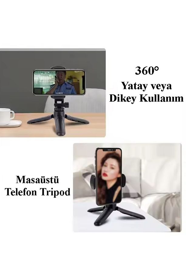 Siyah Telefon Tripodu Mini Monopod Ayaklı 360° Tripod - Yatay veya Dikey Kullanım - 4