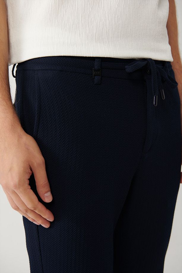Erkek Lacivert Relaxed Fit Beli Lastikli Ve Bağcıklı Bi Stretch Pantolon A41y3232 - 7