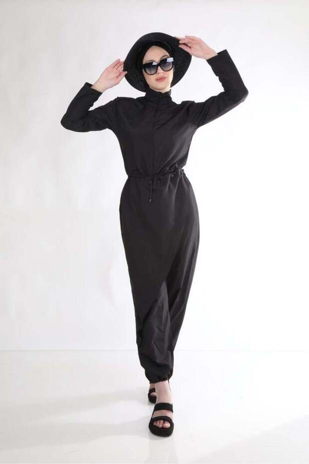 Allerli Black Design Hijab Jumpsuit Swimsuit