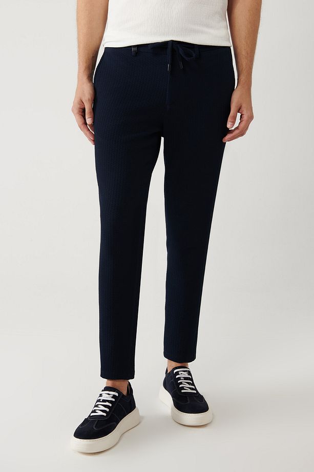 Erkek Lacivert Relaxed Fit Beli Lastikli Ve Bağcıklı Bi Stretch Pantolon A41y3232 - 3