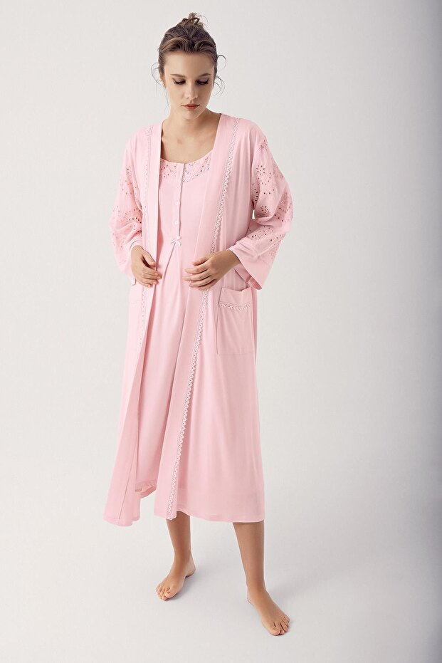 Cotton Stretchy Viscous Maternity Dressing Gown Nightgown Set 14400