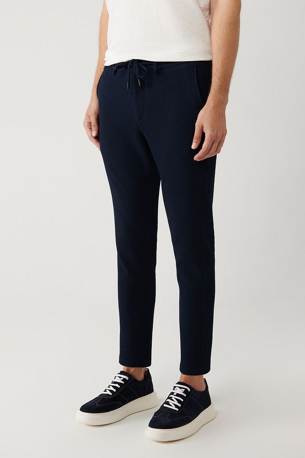 Erkek Lacivert Relaxed Fit Beli Lastikli Ve Bağcıklı Bi Stretch Pantolon A41y3232 - 4