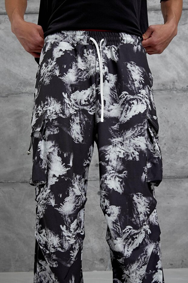 White Leaf Patterned Cuffed Sweatpants - 4