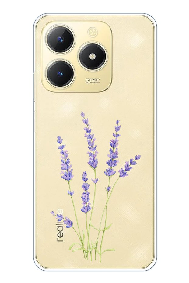غطاء واق من السيليكون الشفاف بتصميم زهرة اللافندر متوافق مع Realme C61