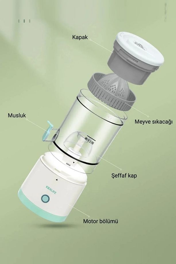 Pratik Şarjlı Narenciye Sıkacağı Taşınabilir USB Hazneli Portakal Limon Katı Meyve Sıkma Makinesi - 7