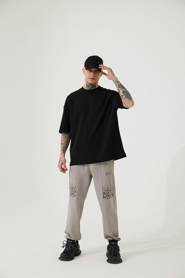 Erkek Aesthetic Dreams Baskılı Relaxed Jogger Açık Gri Eşofman Altı - 4
