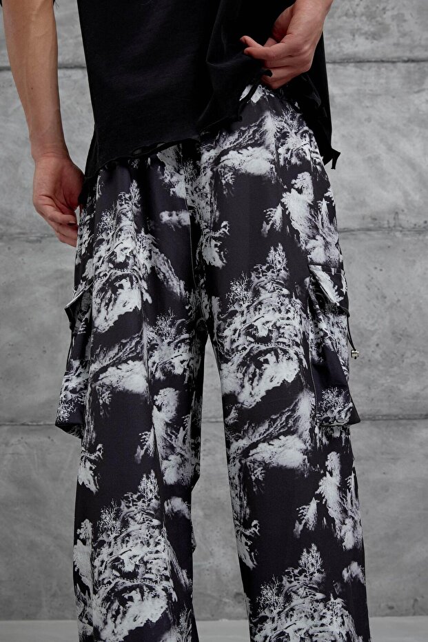 White Leaf Patterned Cuffed Sweatpants - 5