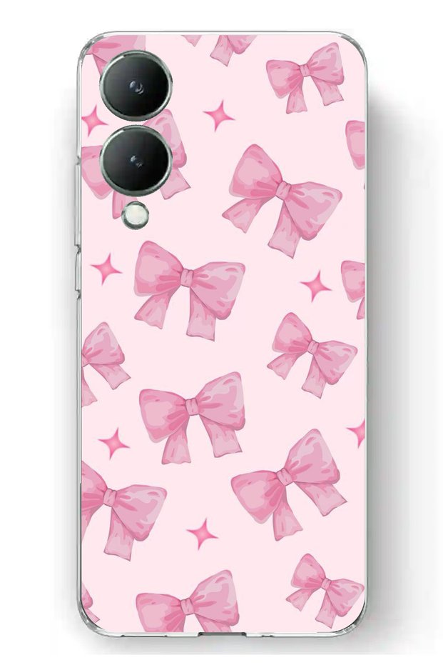 Vivo Y17S Compatible Pink Bows Transparent Silicone Case