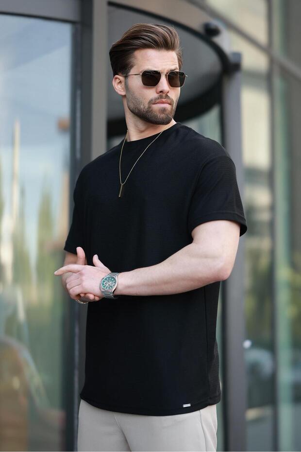 Μαύρο ανδρικό μπλουζάκι Basic Crew Neck E7133 - 3