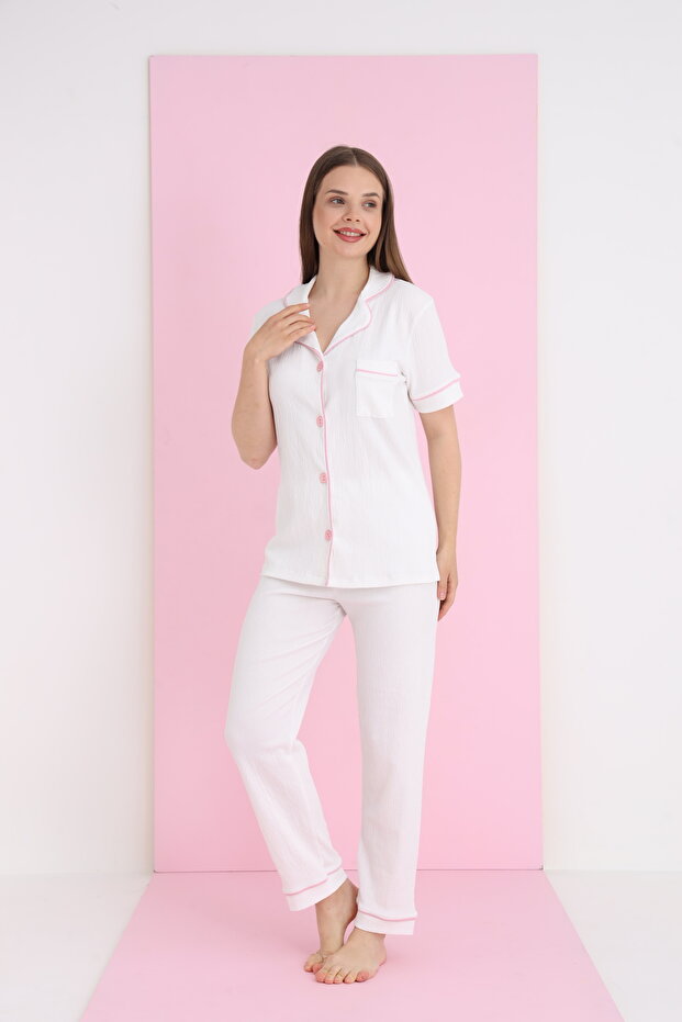 BÜRÜMCÜK ARABİYELİ DÜĞMELİ PİJAMA TAKIM - 2