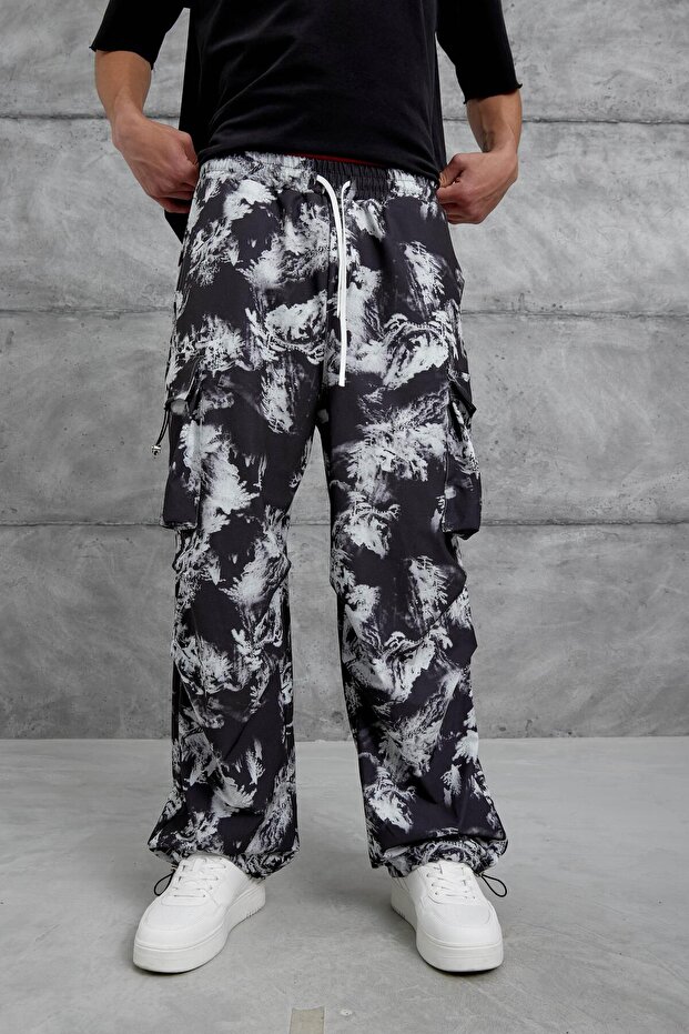 White Leaf Patterned Cuffed Sweatpants - 6