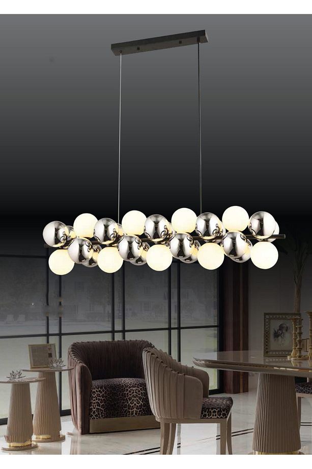 Best Çift Sıralı Lineer Modern ve Krom Detaylı Çoklu Küreli LED Sarkıt Avize - 1