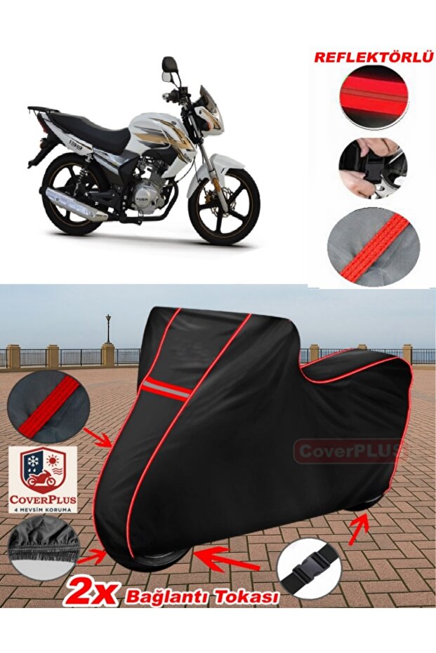 Kuba Kh150-12D Tarpaulin Black Motorcycle Tarpaulin Engine Cover Tent (Red Stitched)