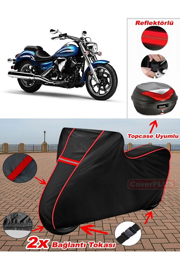 Yamaha Xvs 950 a Tarpaulin Black Topcase Rear Bag Compatible Motor Tarpaulin (Red Stitched)