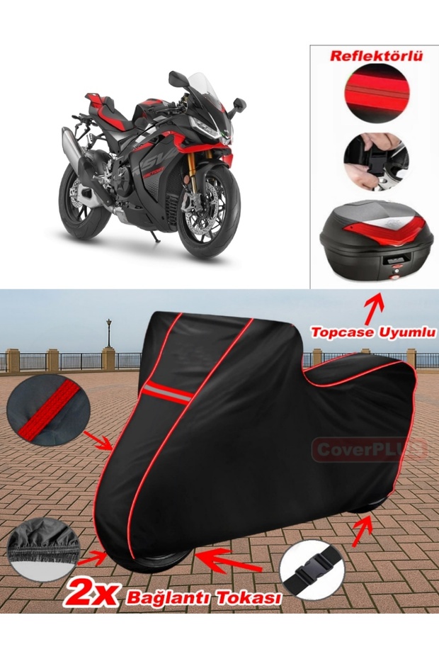 Aprilia Rsv4 Factory Tarpaulin Black Topcase Rear Bag Compatible Motor Tarpaulin (Red Stitched)