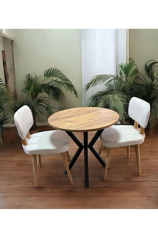 Bambeds Mobilya 70x70 A.Çam Yuvarlak Balkon Masa Ahtapot Ayak Ahşap Sandalye 2 Adet - 3