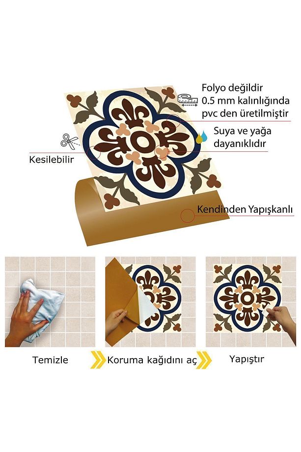 Kendinden Yapışkanlı Banyo Mutfak Kaplama Fas 05 Desenli Pvc Karo 30x30 Cm (33 ADET) 3m2 - 3