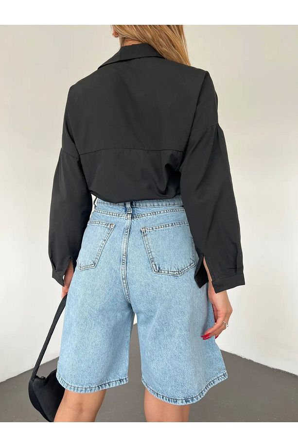 Çift Cepli Bermuda Denim Şort - 2