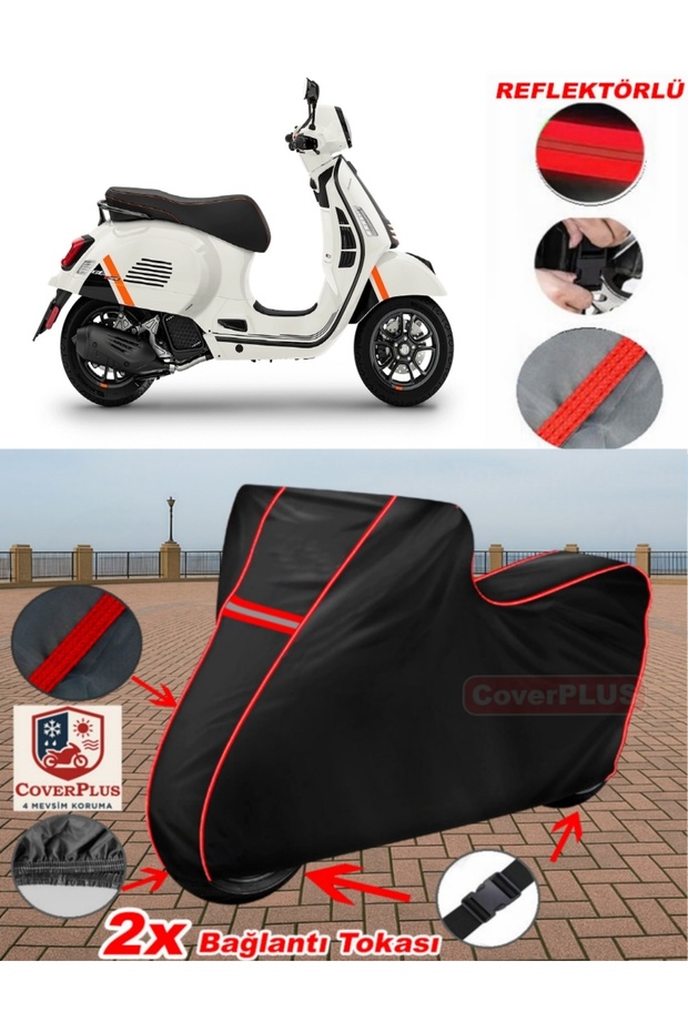For Vespa Gts 125 Supertech Tarpaulin Black Motorcycle Tarpaulin Engine Cover Tent (Red Stitched)