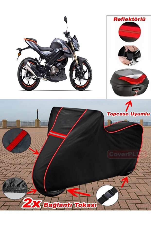 Qj Srk125 S Tarpaulin Black Topcase Rear Bag Compatible Motor Tarpaulin (Red Stitched)