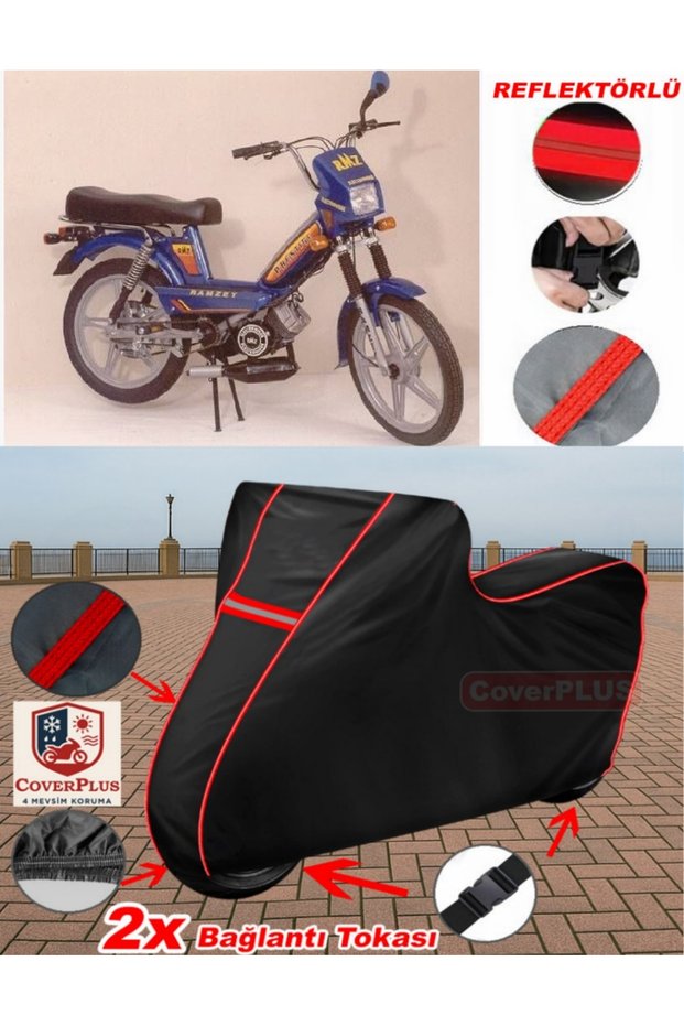 Ramzey Prestige Tarp Black Motorcycle Tarpaulin Motor Cover Tent (Red Stitched)