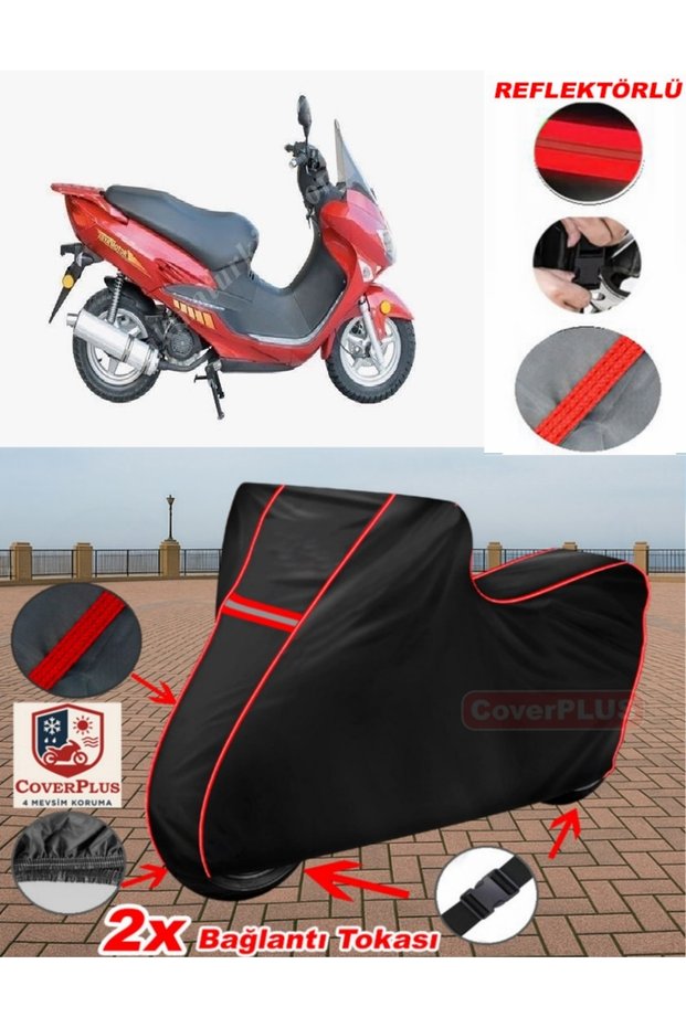 Asian as 150 t 7B Tarpaulin Black Motorcycle Tarpaulin Engine Cover Tent (Red Stitched)