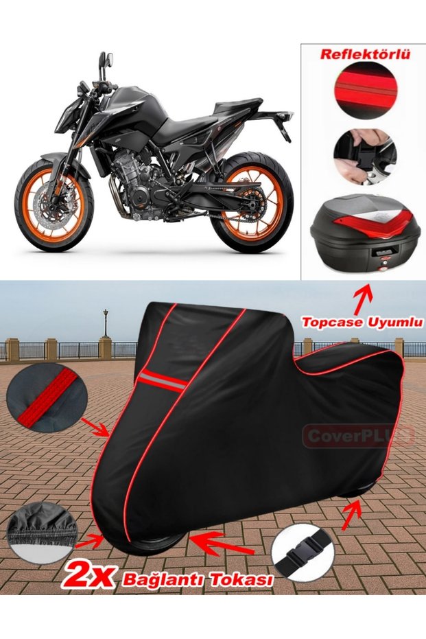 Ktm 890 Duke Tarpaulin Black Topcase Rear Bag Compatible Motor Tarpaulin (Red Stitched)