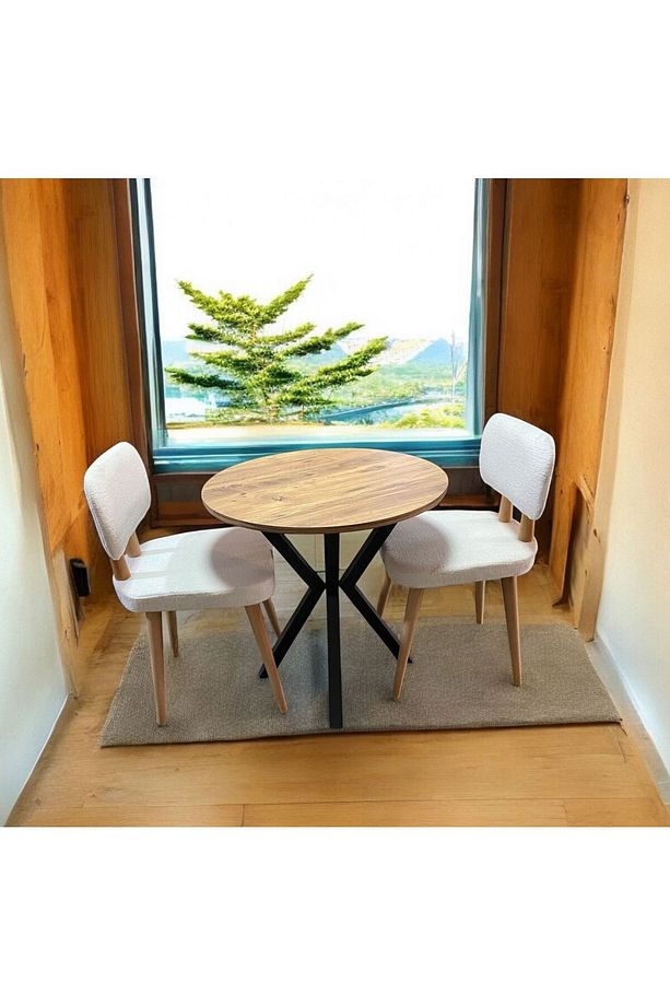 Bambeds Mobilya 70x70 A.Çam Yuvarlak Balkon Masa Ahtapot Ayak Ahşap Sandalye 2 Adet - 6