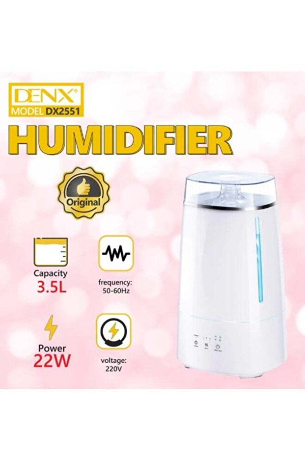Humidifier and diffuser features 22 watts of power and a capacity of 3.5 liters to humidify and - 3