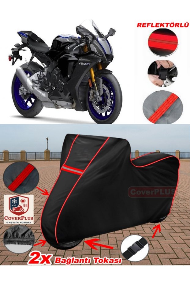 For Yamaha Yzf R1 Tarpaulin Black Motorcycle Tarpaulin Engine Cover Tent (Red Stitched)