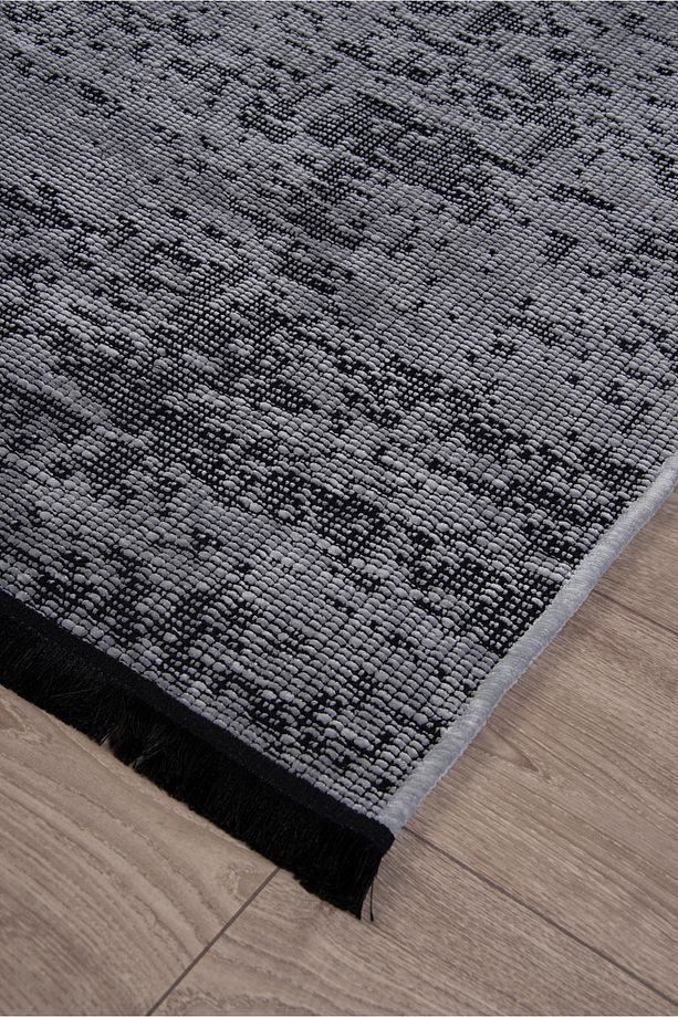 Gri Şönil Kilim Dokuma Makine Halısı Kaymaz Taban Yıkanabilir Pamuk Saçaklı Oturma Odası - 5