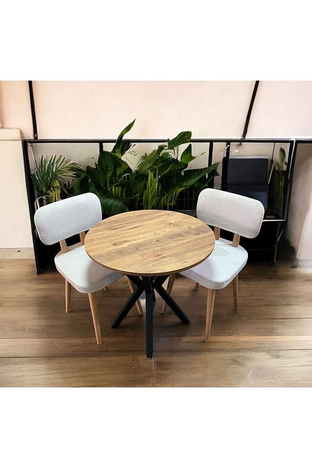 Bambeds Mobilya 70x70 A.Çam Yuvarlak Balkon Masa Ahtapot Ayak Ahşap Sandalye 2 Adet - 5