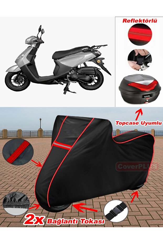 Apec PS5 Tarpaulin BLACK Topcase Rear Bag Compatible Motor Canvas (Red Stitched)