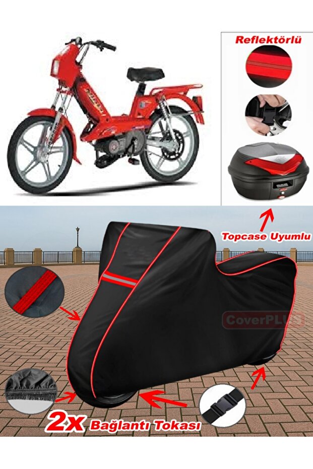 Peugeot Ninja 103 Tarpaulin Black Topcase Rear Bag Compatible Motor Tarpaulin (Red Stitched)