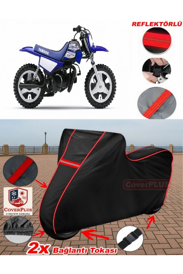 For Yamaha Pw 50 Tarpaulin Black Motorcycle Tarpaulin Engine Cover Tent (Red Stitched)