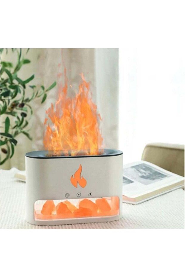 An aromatic diffuser with a flame lighting effect in the form of Himalayan salt stones for - 3