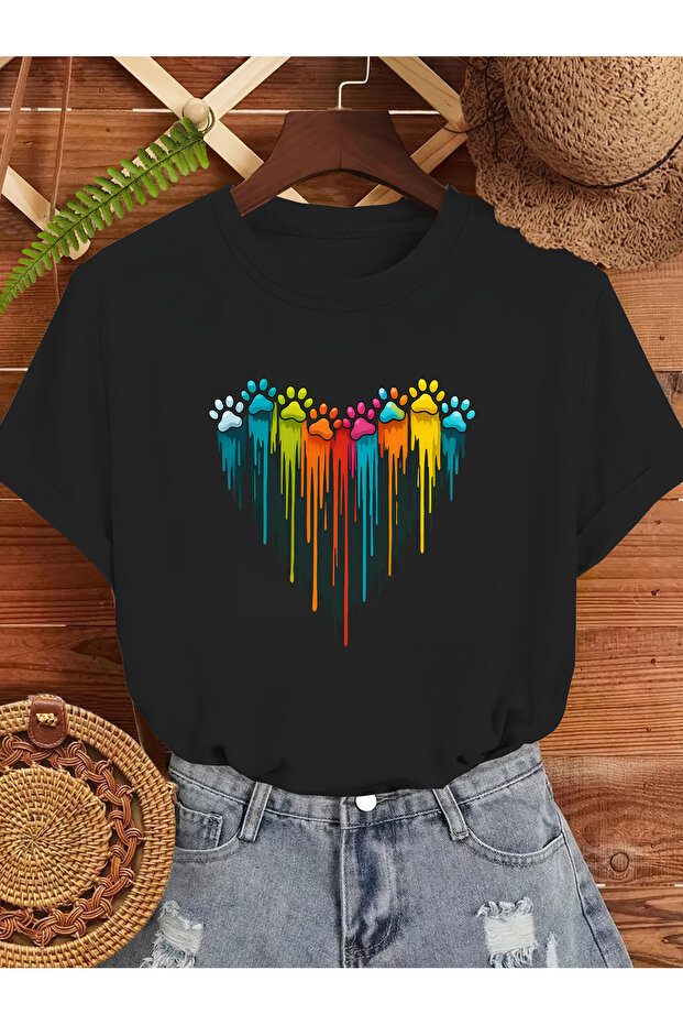 Unisex Cute Cat Paw Heart Design Printed Tshirt