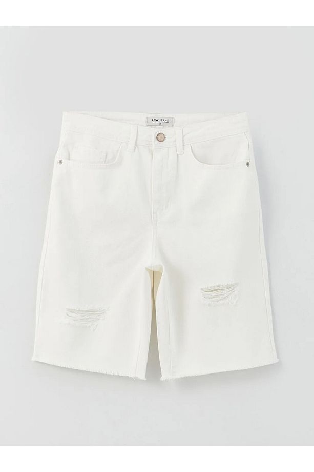 LCW Jeans Ekru Bermuda Fit Yırtık Detaylı Kadın Jean Şort - 1