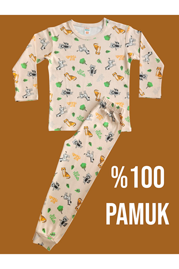 Long-Sleeved Patterned Kids Pajama Set #printedkidspajamas #laundrygarden #kittypatternpajamas