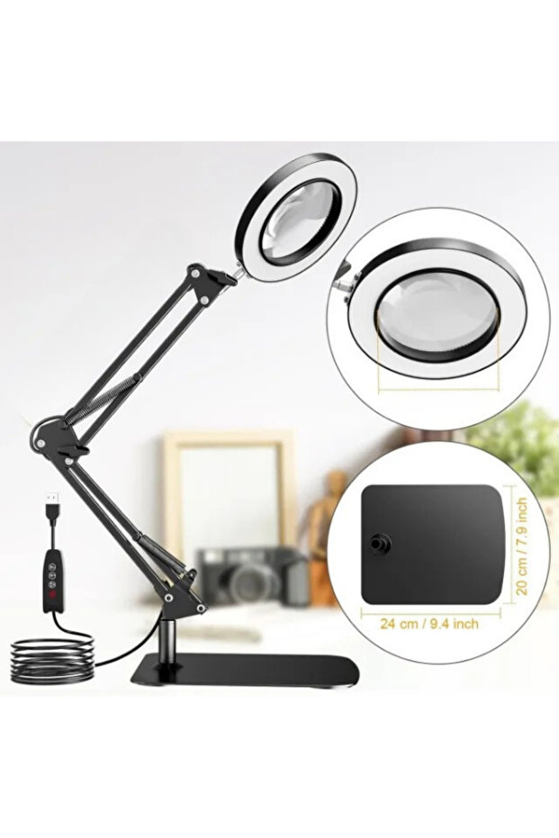 3 Renk Modlu Kısılabilir LED Büyüteçli Masa Lambası – Okuma, El İşi, Tamir ve Hobi Işığı - 6
