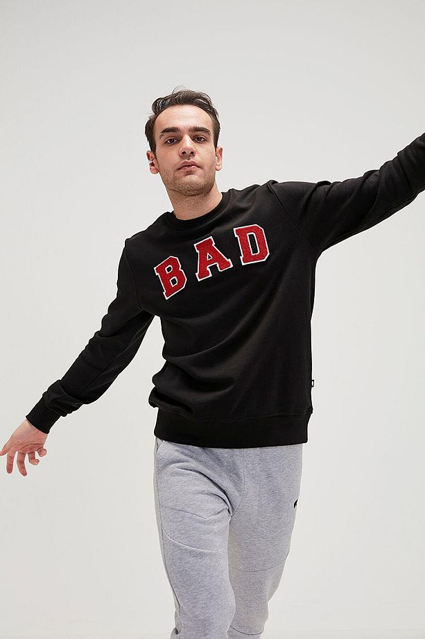 Bad Convex Crewneck Siyah Baskılı Erkek Sweatshirt - 1