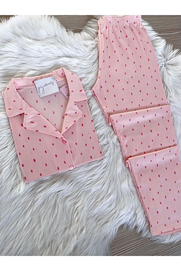 Pembe Puantiye Desenli Kısa Kol Pegasus Pijama Takımı - 2