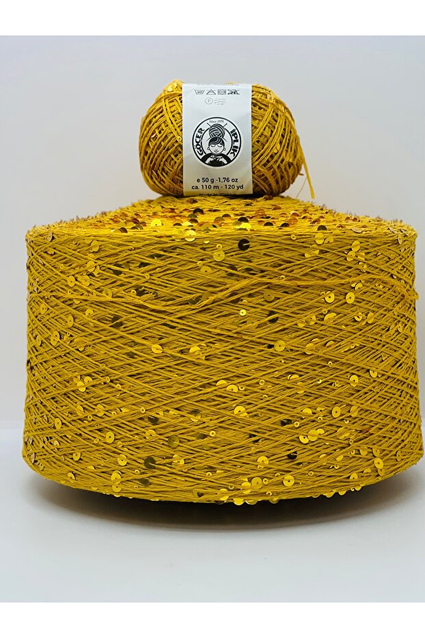 Bag String / Knitting String 100% Cotton Mustard 3+6 Mustard Large Sequins 50Gr X 2 =100Gr