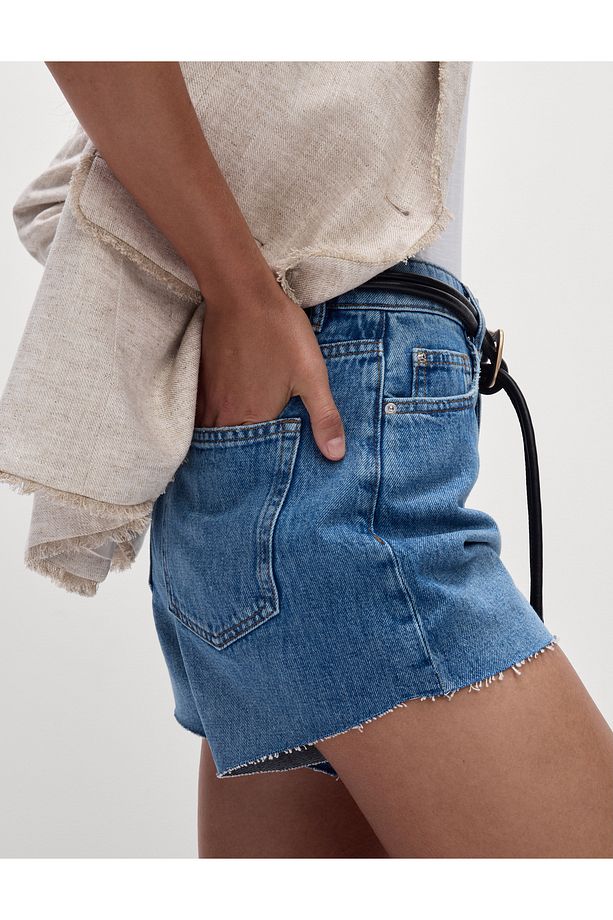 Mom Fit Yüksek Bel Denim Şort - 4