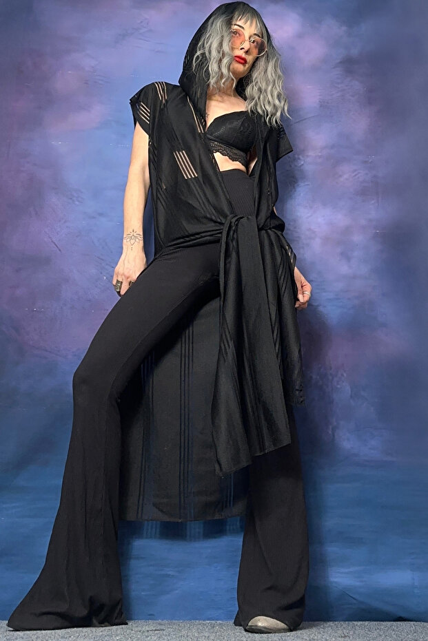 Transparent Hooded Black Vest