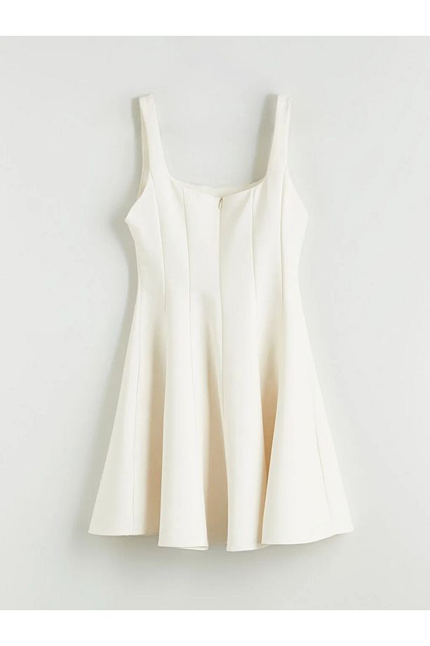 LCW Vision Ekru U Yaka Peplum Mini Elbise - 4